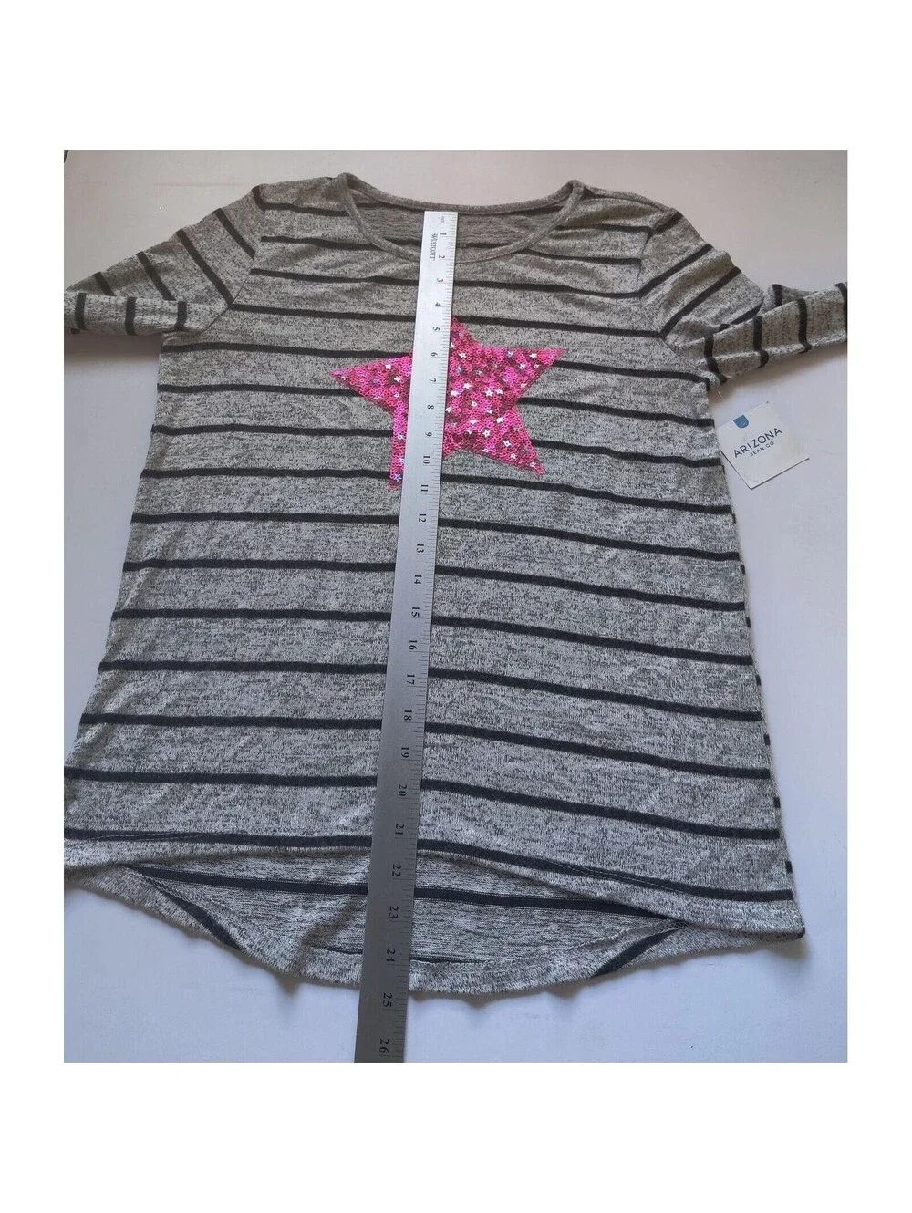 Arizona Jean Co Girls Plus Size L 14.5 16.5 Striped Long Sleeve Sequin Star Top